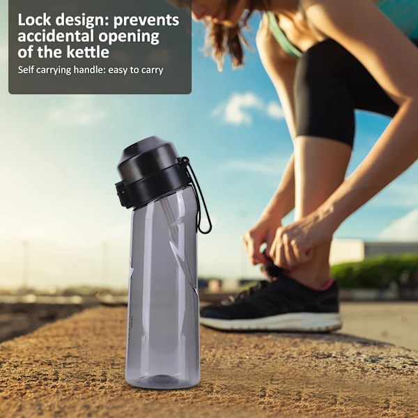 Smaksatt Vattenflaska med 7 Kapslar Air Water Up Flaska Frostat Svart 650 ml Air Startpaket Vattenkopp för Camping Sport 0 Black
