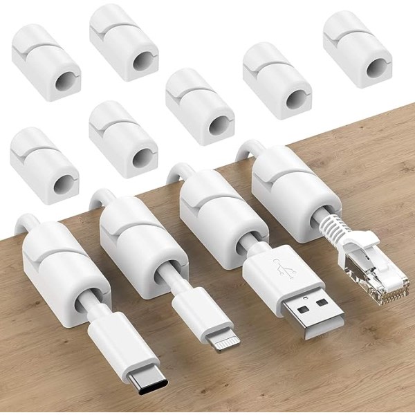 20-pack självhäftande silikonkabelhanteringsklämmor, kabelhållare för skrivbordskabel USB-laddningskabel musström och hemdatorkabel (vit)