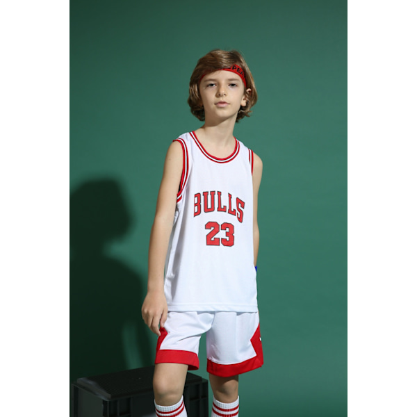 Michael Jordan No.23 Basketbollströja Set Bulls Uniform för Barn Tonåringar Vit White M (130-140CM)