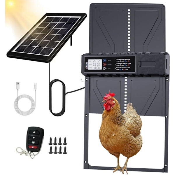 Solardriven Automatisk Hönshusdörr, Vattentät och Hållbar, Automatiska Hönshusdörrar i Aluminium med Timer, IP45 för Hemmagård【HY】