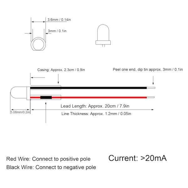 50 stk LED-pærer Emitter Dioder Ferdigkablet Rundt Hode Enkelt Blinkende Modell 12V Oransje Lys