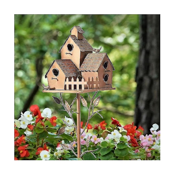 Garden Birdhouse with Post Metal Bird Feeder Garden Inserts Birdhouse for Courtyard Backyard Pat -n1443