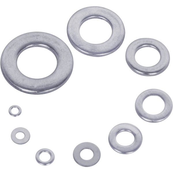 Metalspændeskiver (580 stk.) med plastikboks - 9 forskellige størrelser af rustfri stålspændeskiver M2, M2.5, M3, M4, M5, M6, M8, M10 og M12 - Flad spændeskive
