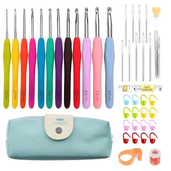 45-delars set med virknålar, markörer, måttband - Virkningsset Multicolor multicolor