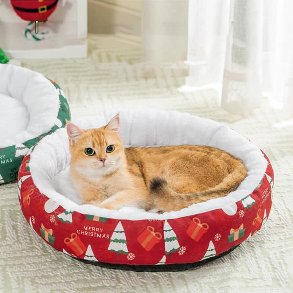 Kattekurv - katteseng - Gemmested til katte - Sovepose til katte - Blød og varm fleece vintersovepose til jul - 360° wrap - Sød