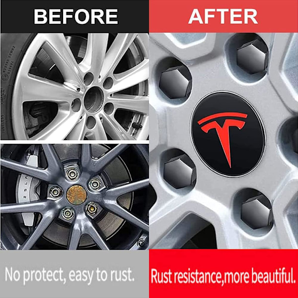 Aero Navkapsler og Hjulmøtrikdækselsæt med Tesla Logo til Model 3