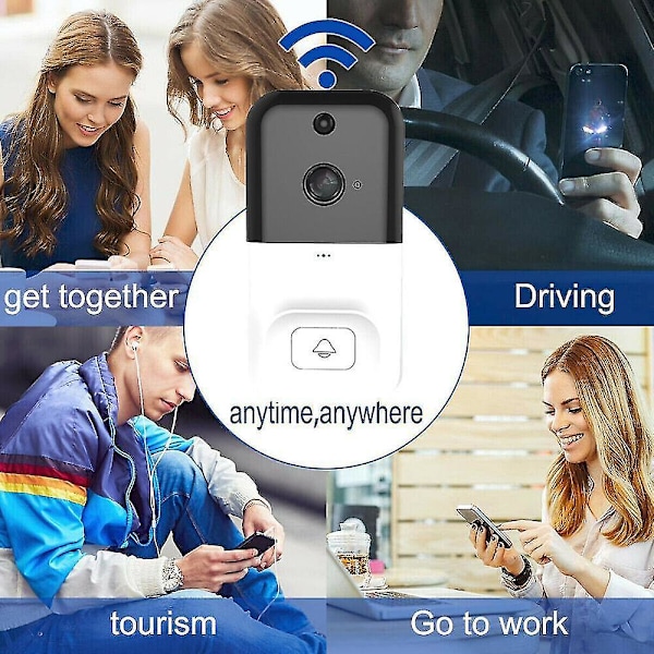 Trådløs smart WiFi-dørklokkekamera-telefonvideo-dørvisuel ring-dørklokke-intercom (hvid)