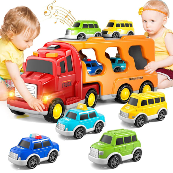 1 Set Kids Carrier Truck Lelu Musiikki Valo Inertiaveto Koulutus Kuljetusauto Taaperot Pojat Tytöt Konttiauto Lelu Syntymäpäivälahjat