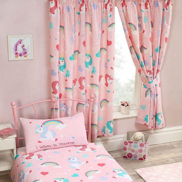 Jeg tror på enhjørninger forede gardiner (2-pak) 183 cm x 168 cm Pi Pink Pink 72in x 66in