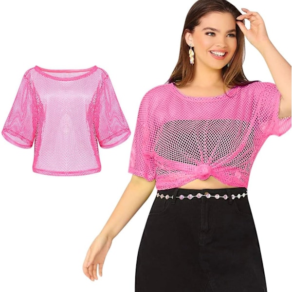 80-tals Neon Party Kläder Kostym Tillbehör Set, 1980-tals Retro Tema Party Dekoration Outfit för Kvinnor Flickor T-shirt-rosa röd T-shirt-rosa röd【HY】 T-shirt-pink red One size