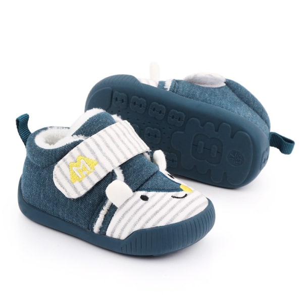 Babyflickor skor första promenad strumpor tofflor spädbarn sneakers spjälskor (blå mus, 6-12 månader)