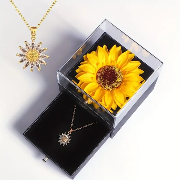 Evig Kärlek, Solros Halsband Present Set - Perfekt Gåva för Alla Hjärtans Dag, Årsdag, Mors Dag och Mer