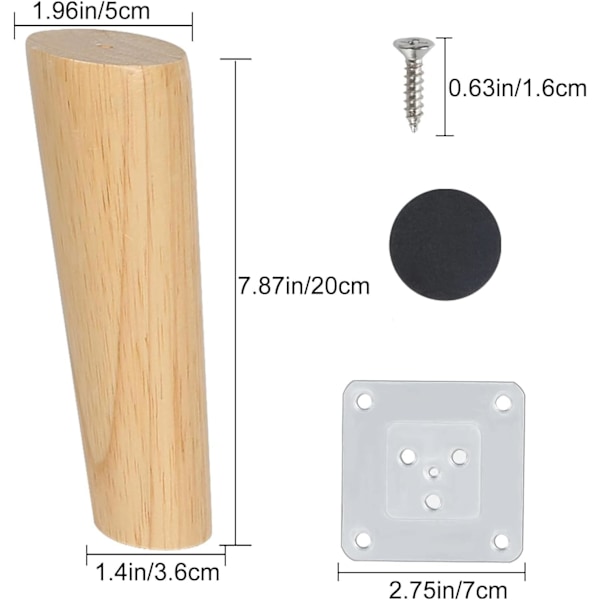 4 stk møbelben 20 cm tre sofa ben med monteringsplate skruer og sklisikker matte skrå tre møbelben for seng garderobe bord og stoler