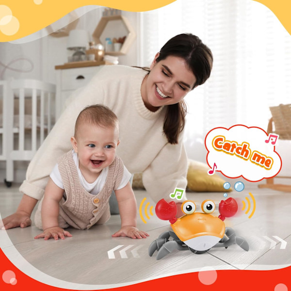 Sensoriska leksaker för spädbarn, krypande krabba leksak babyleksaker 0-6 månader presenter till 1 2 år gamla flickor pojkar krabba Orange