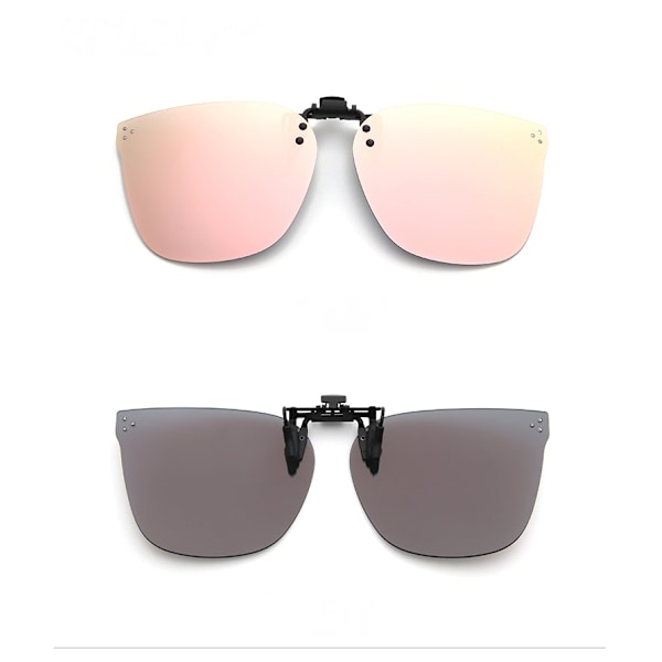 Polariserade Clip-on Solglasögon - Anti-bländning UV400 Skydd Flip Up för Män Kvinnor Körning Utomhussporter - Rosa