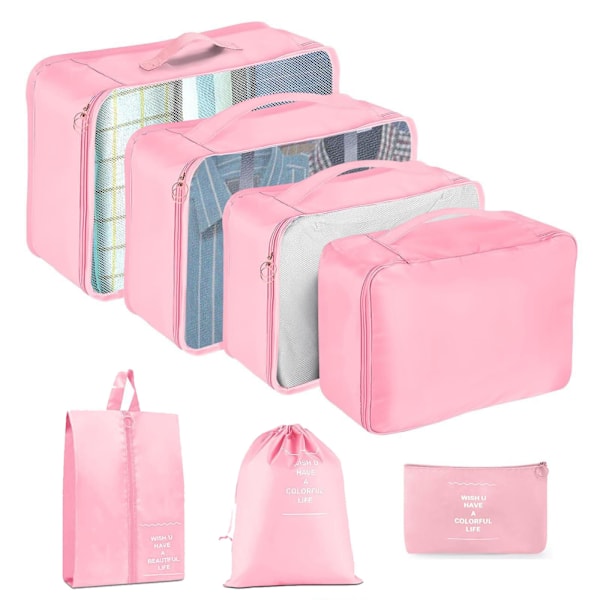 Matkalaukun säilytys seitsemän osan setti, hygieniatarvikelaukku, vaatteiden ja alusvaatteiden pakkaus, kokoontaitettava laukku Seven-piece set beige