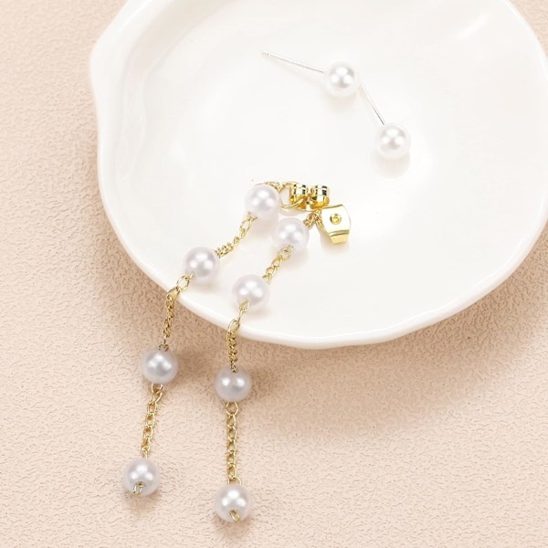 14k Gull Perle Dangle Ørepynt, Hvite Justerbare Delikate Bohemske Perle Tassel Ørepynt for Jenter Fest Bursdagsgave Sommer Smykker