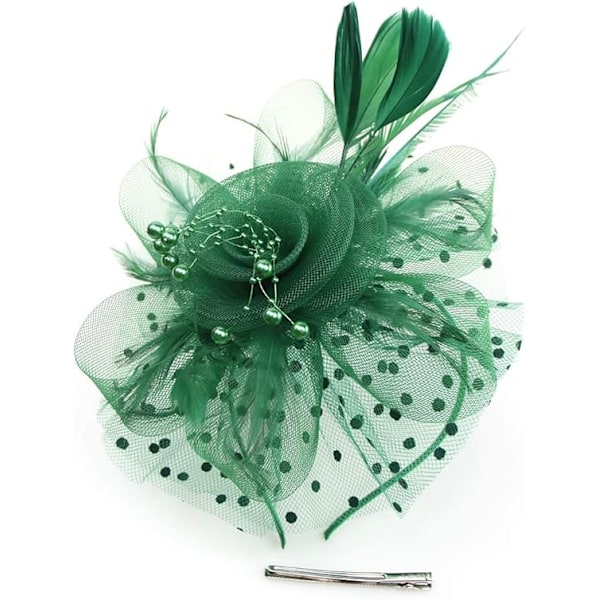 Fascinator hatt for kvinner, damer, bryllup, fascinatorer, teselskap hatt, flapper hatt, Ascot konkurranse hatt, fjærblomst (mørkegrønn) dark green