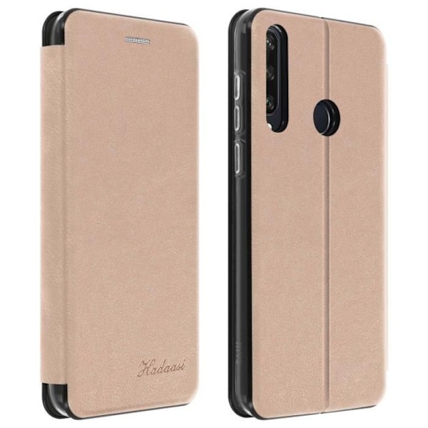 Huawei Y6p Case Cover Textured Leather Flip Card Holder Video Support rose gold Rose