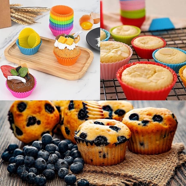 Mini muffinsformar i silikon, mini muffinsformar, bakformar och dessertkoppar, 24-pack