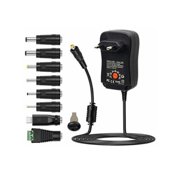 Universell 30W AC til DC strømadapter med USB-port 5V 2.1A AC 3V til 12V lader,