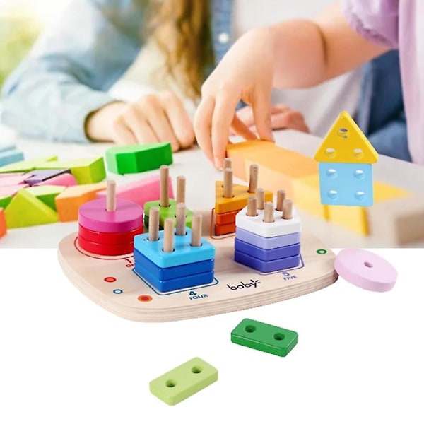 Set Träklossleksak Säker Praktisk Färdighet Matchande Spel Färg Formigenkänning Stapelleksak för Ålder 1-3