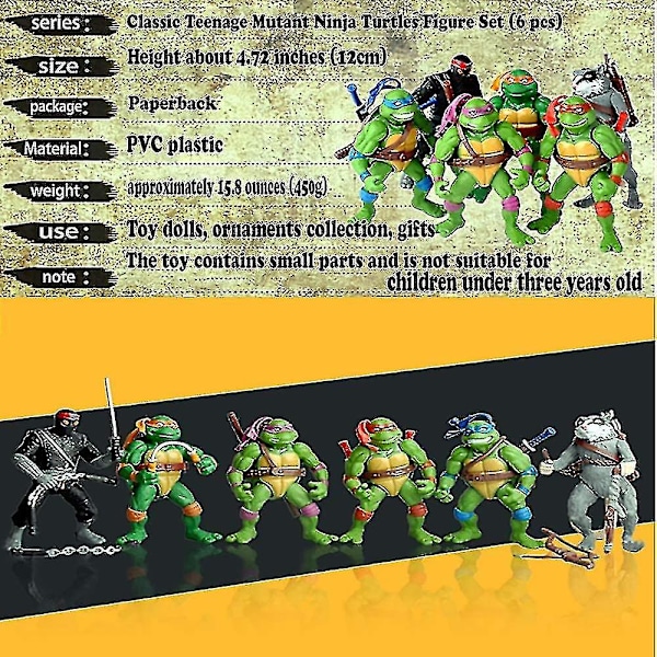 6 stk. Ninja Turtles Actionfigur Cartoon Tartaruga Ninja Leke for Barn Anime Figur Dukke Bursdag Gaver