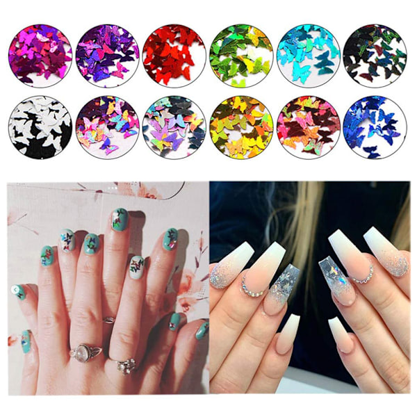 12 Färger Fjäril Glitter Nagelpaljetter Nagelkonst Flakes Färgglada Konfetti Glitter Dekaler 0.1