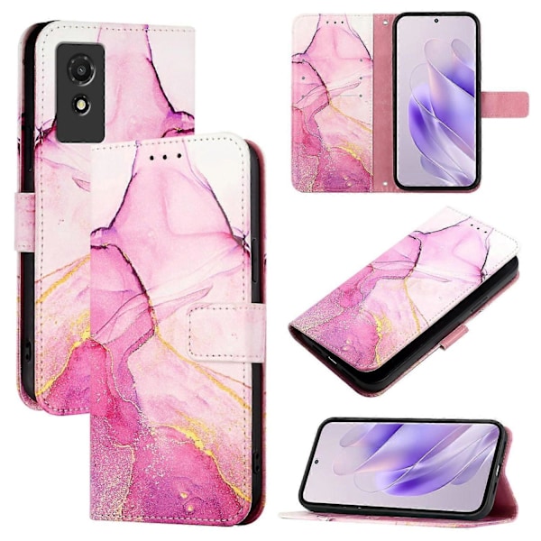 TCL 501 Marmor Läderfodral - WELLNGS Pink Purple Gold