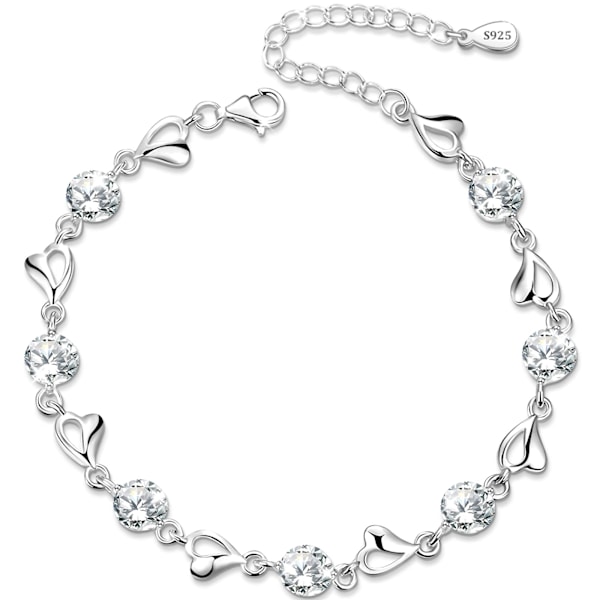 Silverarmband för kvinnor, 925 Sterling Silver Hjärtarmband Vänskap Kristallarmband Zirkonia Justerbara Kvinnor Armband, Mors Dag Presenter