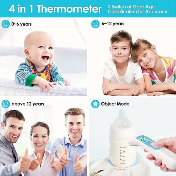 Vuxen panntermometer, beröringsfri infraröd termometer Pann- och öronmedicinsk termometer med feberlarm, snabbavläsning, minnesfunktion, för B