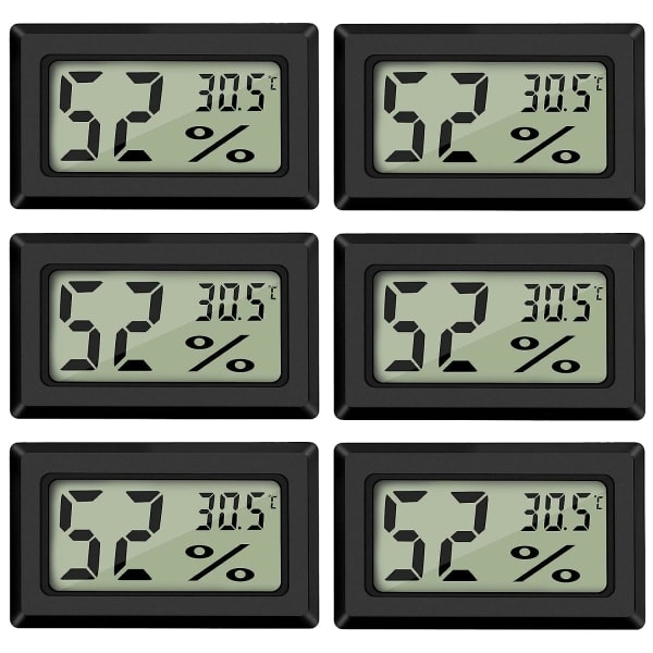 Digitalt Temperatur- og Fugtighedsmåler Termometer Mini Digitalt Termometer Hygrometer og Fugtighedsmåler Sort (6-pak - Firkantet)