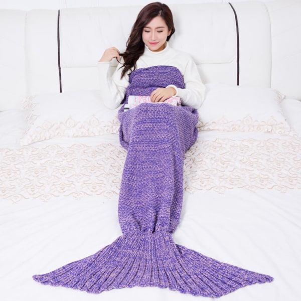 Villahuopa Merenneitopeitto Neulottu peitto Merenneidon pyrstöpeitto Violetti Purple 95*195cm