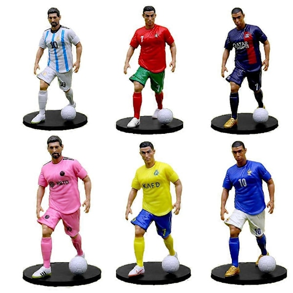 6 st Nya Fotbollsstjärnor FIFA C.Ronaldo Messi Mbappe Modell Dockor Tecknade Söta Actionfigurer Biltillbehör Fotbollsfans Gåvor-Perfekt 6pcs