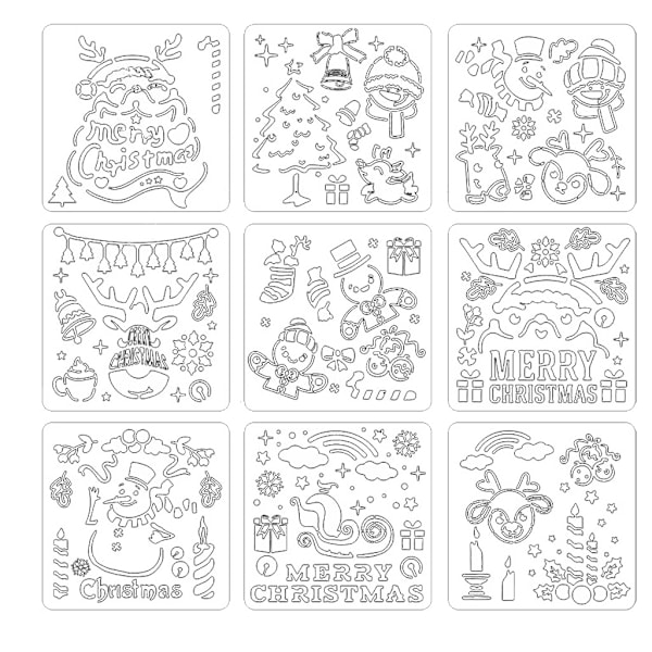 9x Christmas Reusable Stencils Templates for Art Drawing Cards Painting Gift