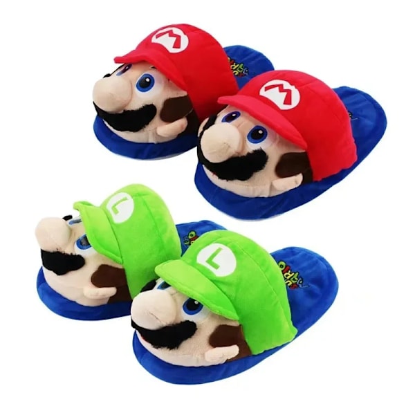 Super Mario Bros Cartoontofflor Vinter Kvinnor Män Roliga Söta Hem Plysch Skor Barn Inomhus Tofflor Cartoon Plysch Par Tofflor Luigi Luigi 36-41 Adult