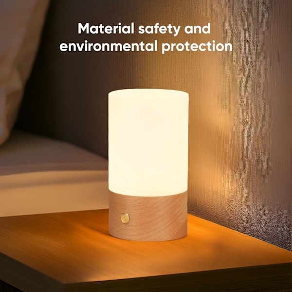 Liten LED bordlampe i tre, nattlampe for soverom