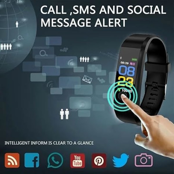 115 Plus Smartwatch Sportklockor Hälsa Smart Armband Hjärtfrekvens Fitness Stegräknare Armband Vattentät Herr Kvinna Klocka (Blå)