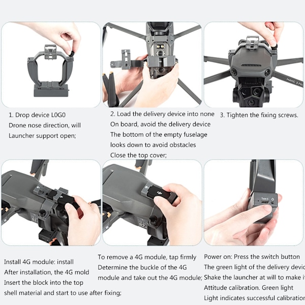 Bærbar leveringsenhed Letvægts transport launcher ABS Airdrop-system til Mavic3 Perfekt til forskellige lejligheder