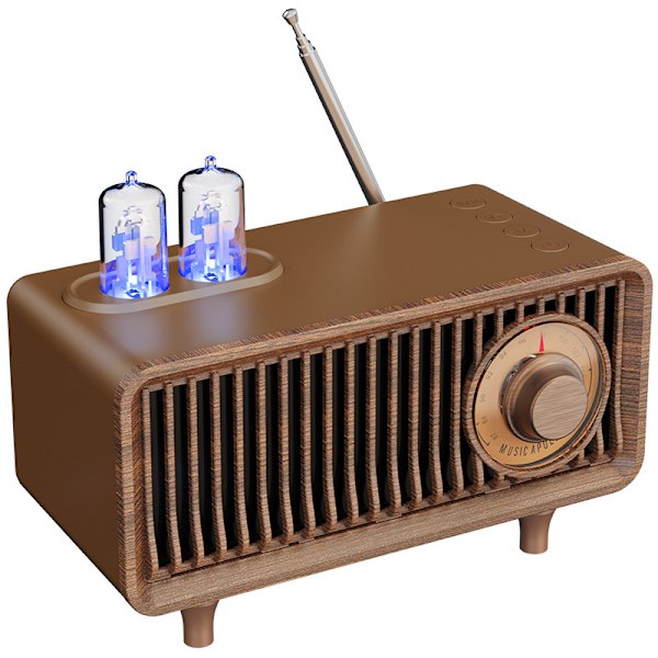 Trådløs bærbar stereo hukommelseskort USB hukommelsespind AUX Retro radiohøjttaler med LED lys træ Bluetooth 5.0 radio (træ)