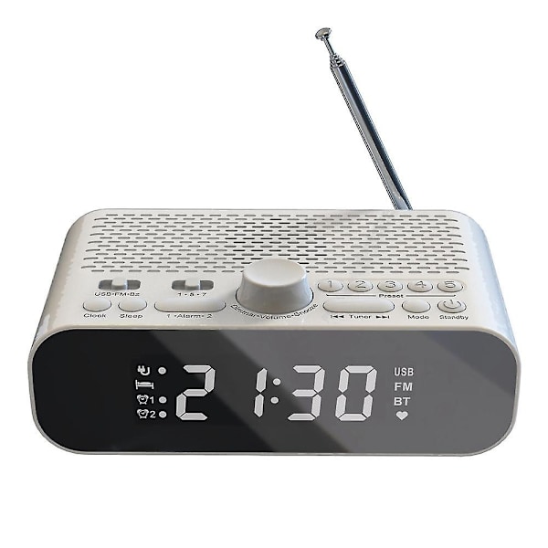 Fm klockradio med Bluetooth-streaming, LED-display, väckarklocka, 1500 mAh Hi-Fi-högtalare med Woo