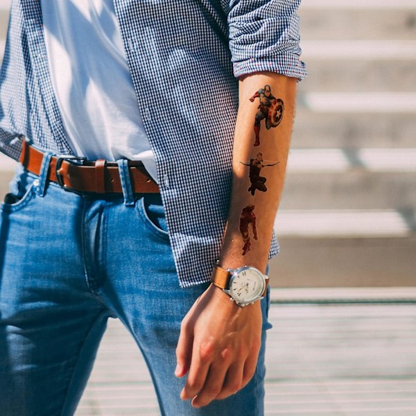 8 Ark Superhero Tillfälliga Tatueringsdekaler för Barn Pojkar Flickor Födelsedagsfesttillbehör Favoriter