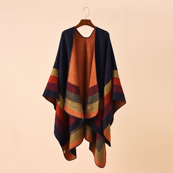 Dam Poncho Sjal Scarf Cape Tjock Elegant Varm Vinter Plus Size Varm Scarf Öppning Imitation Cashmere Mjuk Sjal, Marinblå