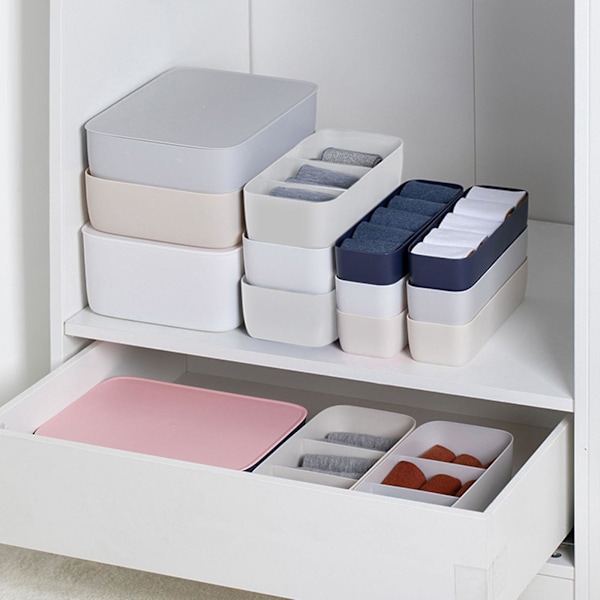 Underwear Opbevaringsboks 3-gitter/5-gitter Rum Opbevaringsbeholder Til Hjem Soveværelse Kollegie Sokker BH Bukser Organizer White 3 grids