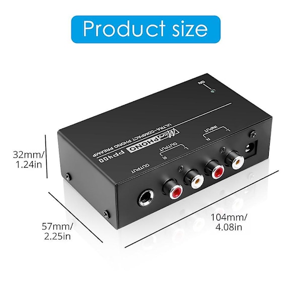 Ultrakompakt Phono-forforstærker med RCA-indgang & -udgang, 1/4-tommers TRS-interface, Preamplificador Turntable Preamp PP400 db EU Plug