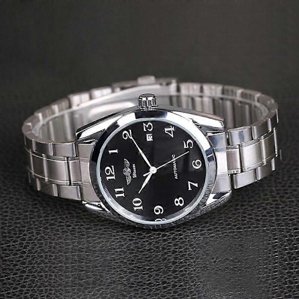Automatisk mekanisk armbandsur för män i rostfritt stål med daglig kalender - Affärs klocka i trendig design A1
