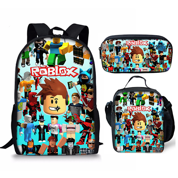 FW Z 3d Roblox Skoletaske Madkasse Penalhus Roblox Rygsæk Eller 3 stk. (rygsæk+penalhus+madkasse)
