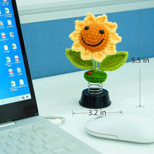Solrosbiltillbehör Instrumentbräda Dekorationer, Virkad Leende Skakande Solrosor Bobblehead Instrumentbräda Bildekor