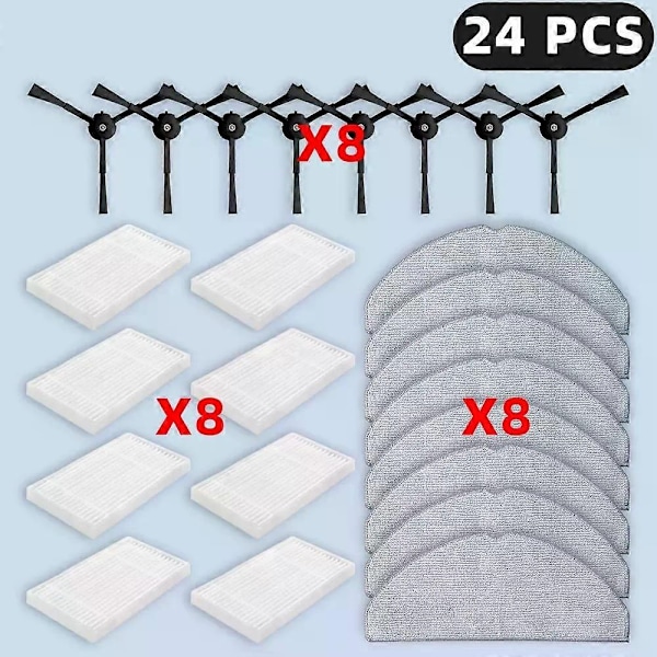 Koskee (TP-Link Tapo RV30 Max Plus / RV20 Max Plus) varaosia, suodatin, sivuharja, moppiliina, pölypussi, tarvikkeet Set M