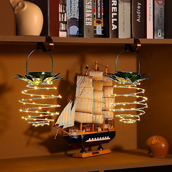 HKK 2-pack metall solcellslampor med ananas-motiv, 60 LED-lampor, vattentäta solcellslampor för utomhusbruk